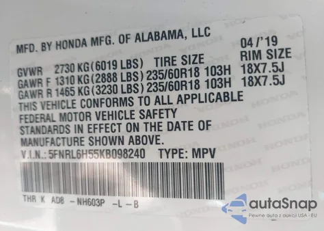 2019 Honda Odyssey Ex from USA, damaged, VIN 5FNRL6H55KB098240